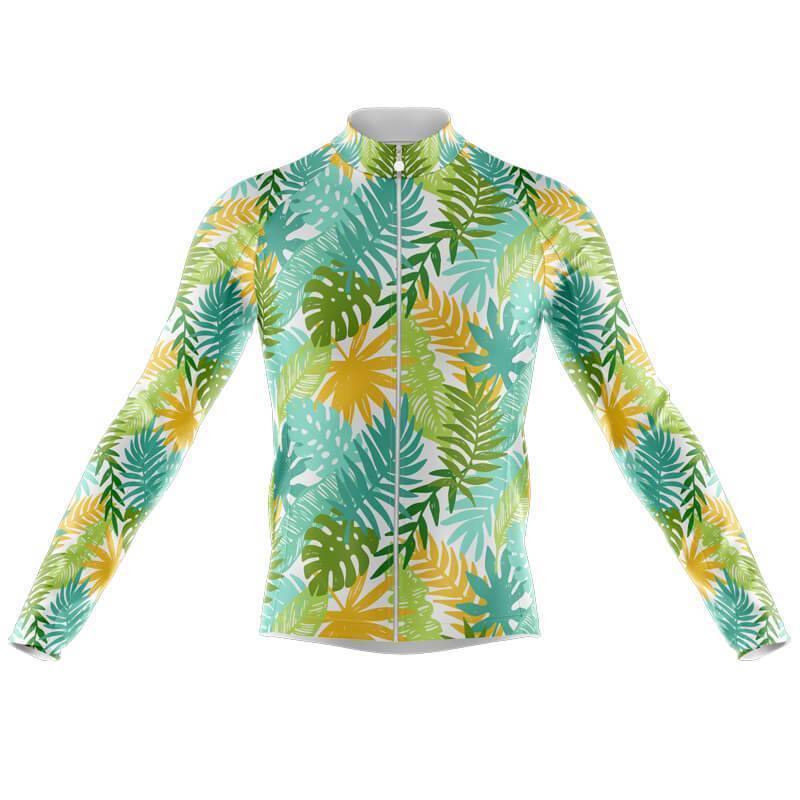 Maillot de cyclisme à manches longues pour femmes avec motif floral et palmiers lumineux (avec option polaire)