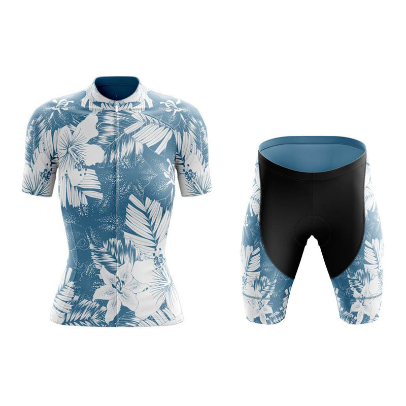 Ensemble de maillot de cyclisme à fleurs bleues pour femmes