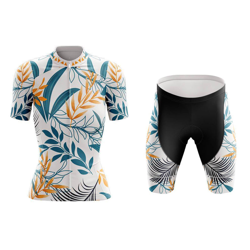 Ensemble de maillot de cyclisme floral blanc et bleu pour femmes