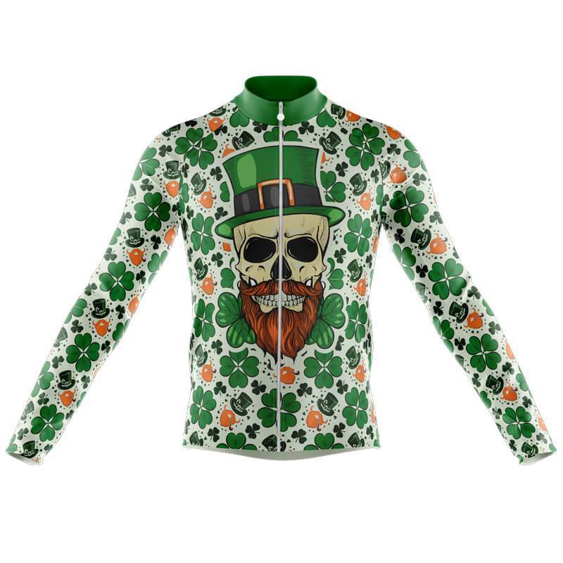 Maillot de cyclisme rétro à manches longues avec motif crâne irlandais porte-bonheur (option polaire)