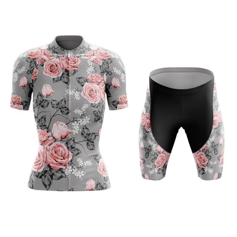 Ensemble de maillot de cyclisme floral gris et rose pour femmes