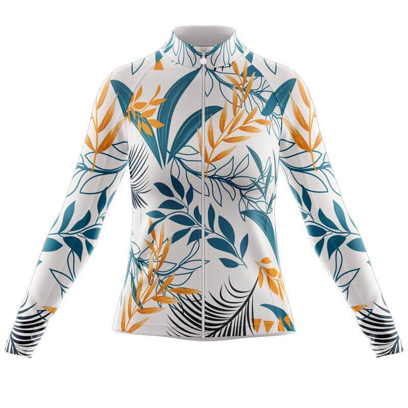Maillot Femme à Manches Longues Floral Blanc et Bleu (avec Option Polaire)