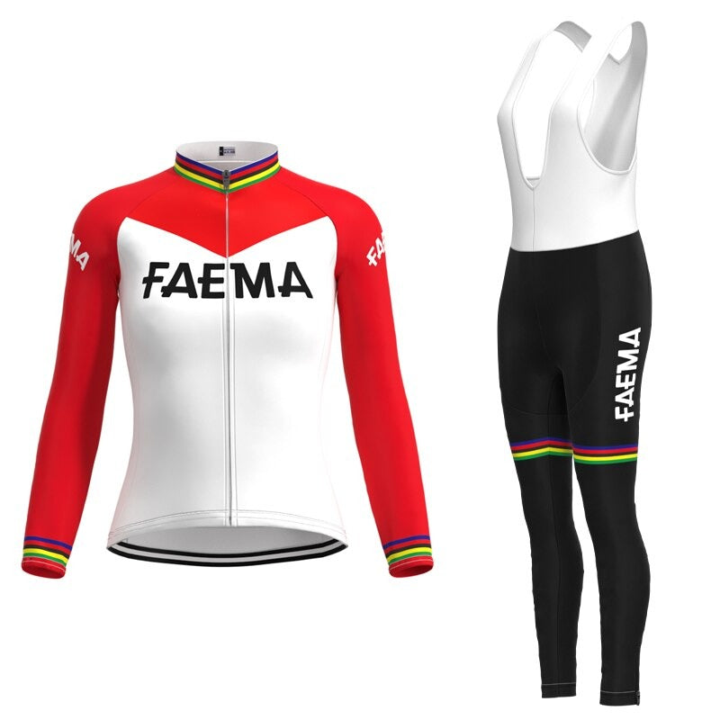 Ensemble de maillot de cyclisme rétro Faema 1969 pour femmes avec manches longues