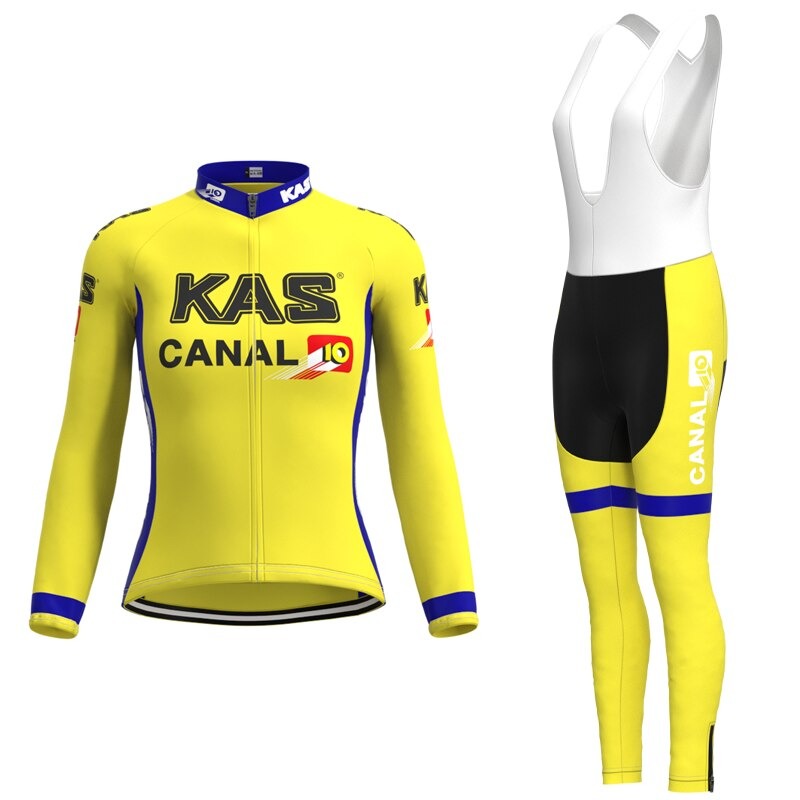 Ensemble de cyclisme rétro KAS Canal pour femmes - Maillot long (avec polaire d'hiver)