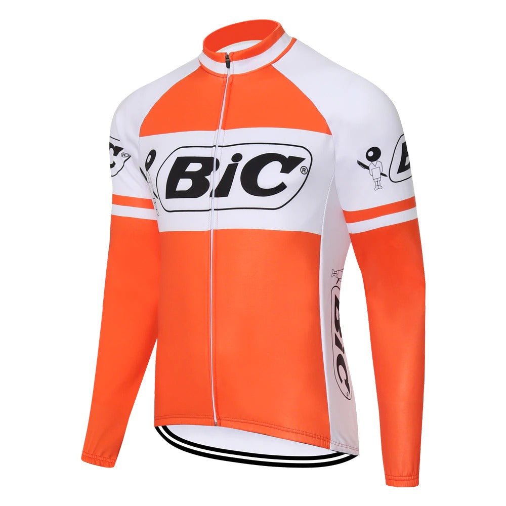 Maillot de cyclisme rétro BIC orange à manches longues (avec option polaire)