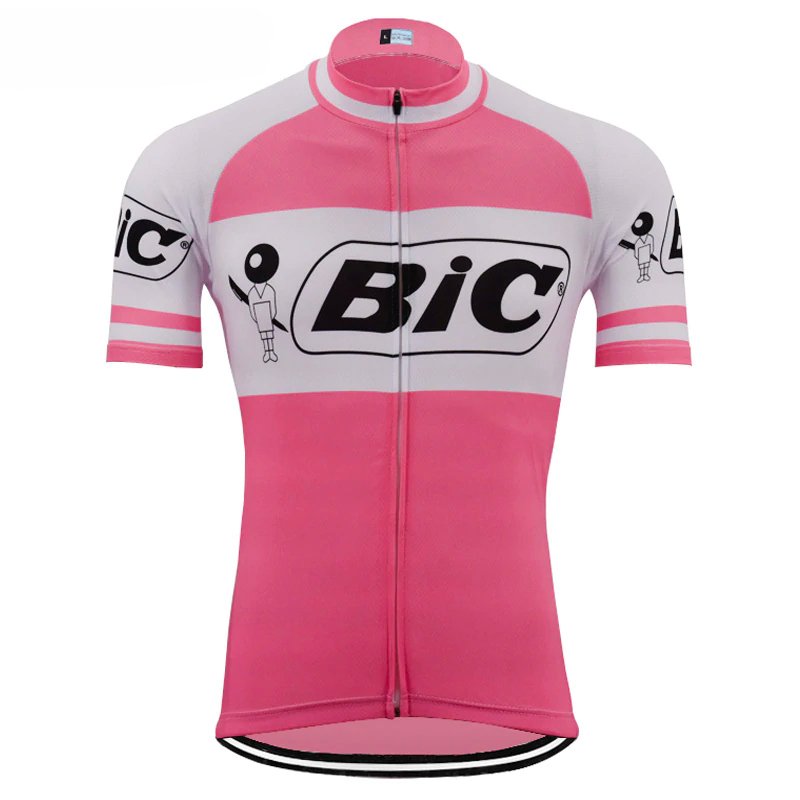 Maillot de cyclisme rétro à manches courtes rose BIC