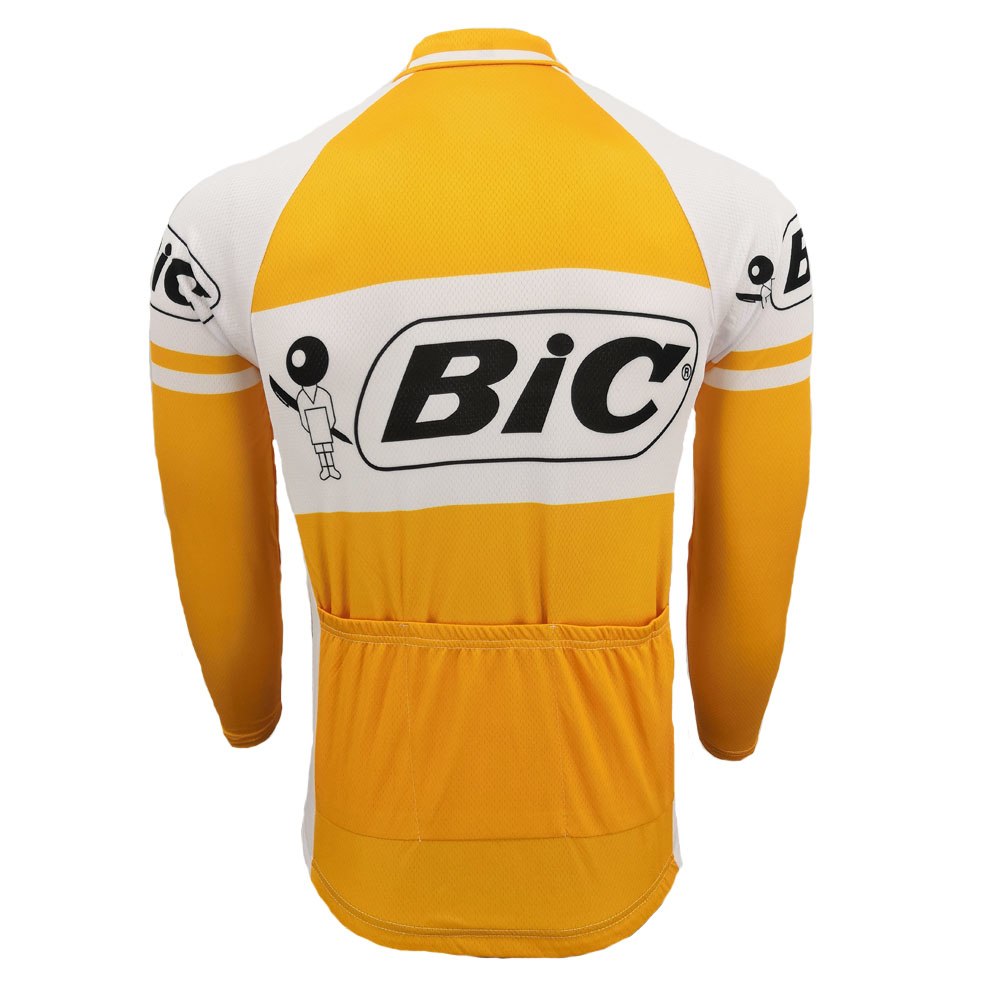 Maillot de cyclisme rétro BIC jaune à manches longues (avec option polaire)