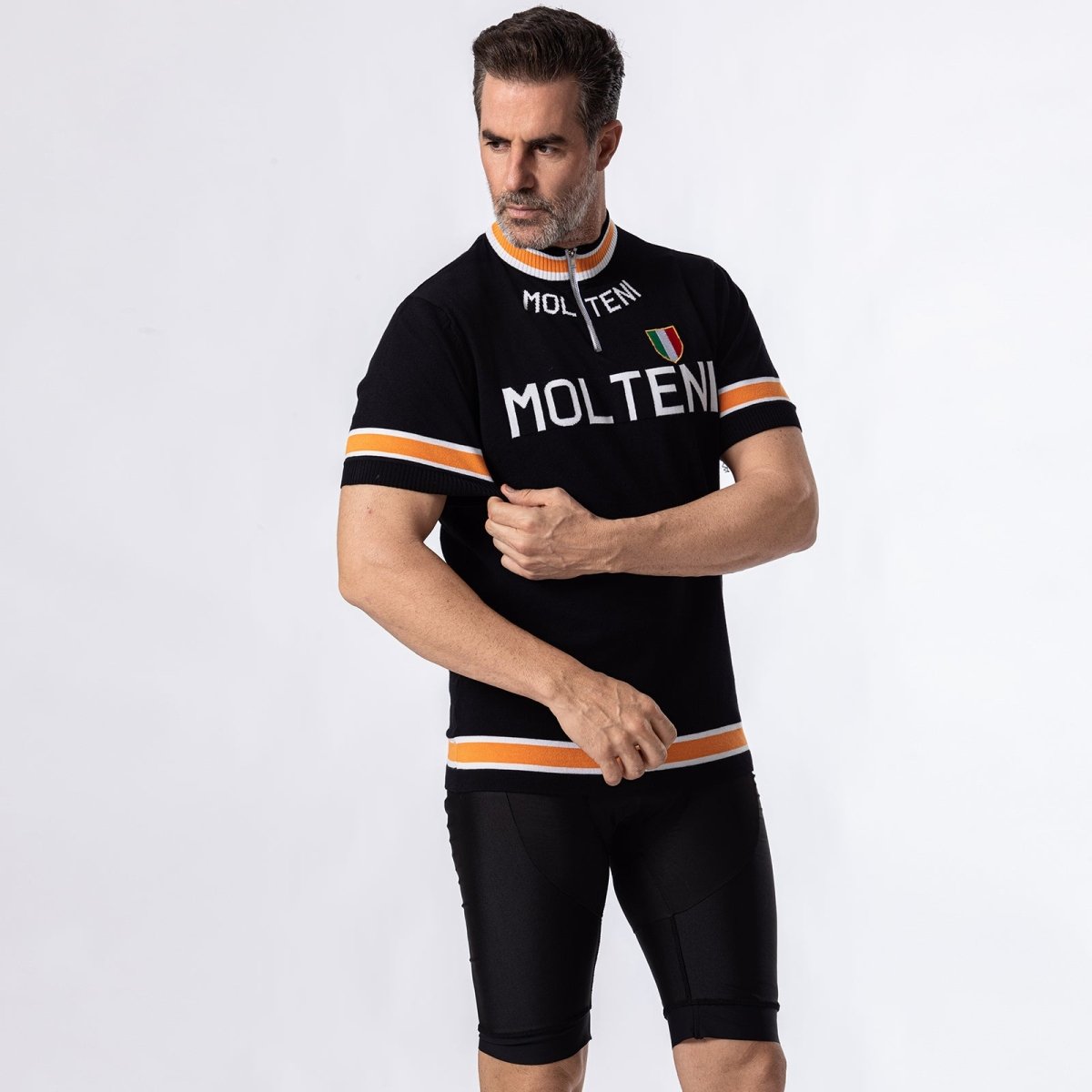 Maillot de Cyclisme Rétro - Mélange de Laine Mérinos Noir Molteni