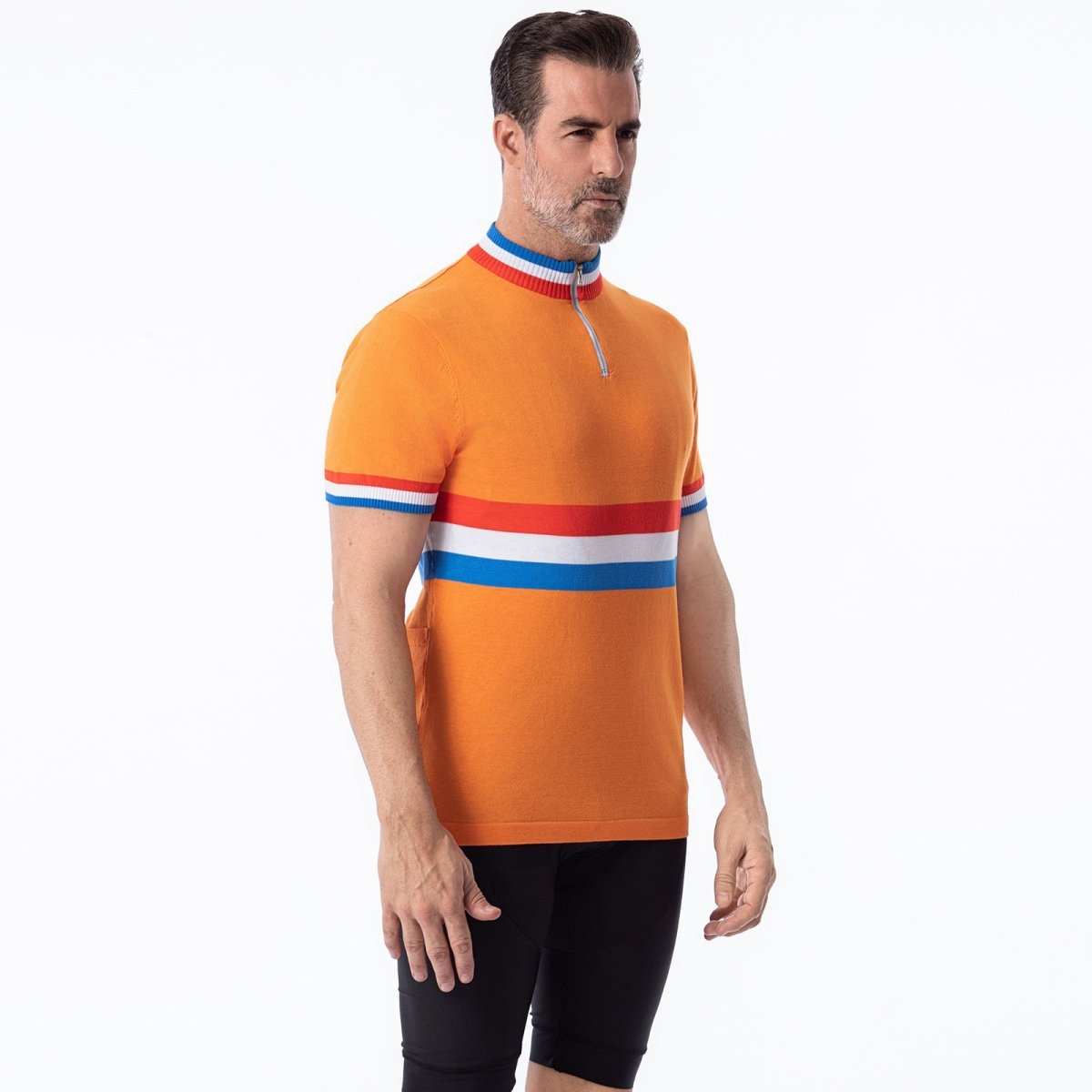 Maillot de Cyclisme Rétro - Équipe des Pays-Bas en Laine Mérinos Mélangée