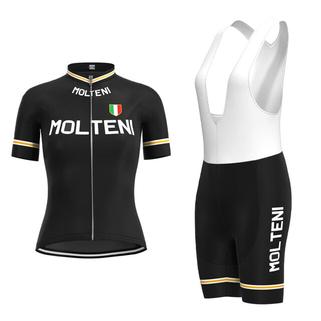 Ensemble de Maillot de Cyclisme Rétro Molteni Noir pour Femme