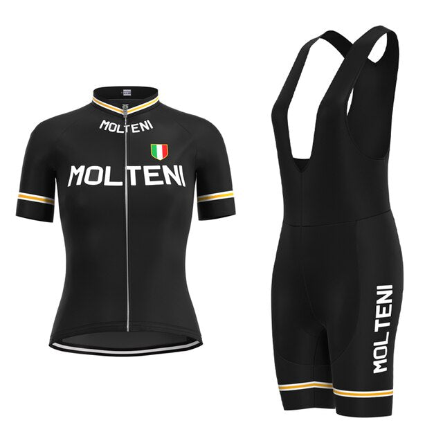 Ensemble de Maillot de Cyclisme Rétro Molteni Noir pour Femme