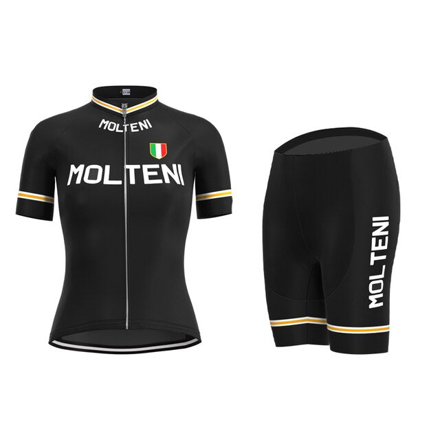 Ensemble de Maillot de Cyclisme Rétro Molteni Noir pour Femme