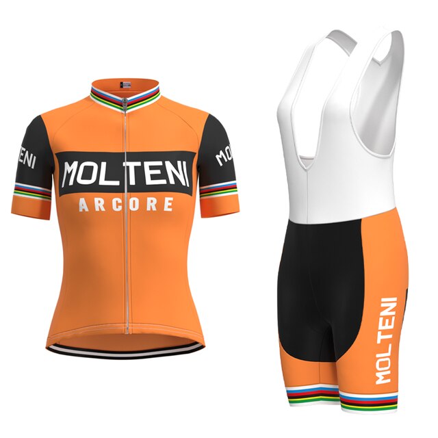 Ensemble Maillot de Cyclisme Rétro Orange pour Femme Molteni