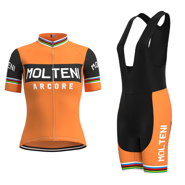 Ensemble Maillot de Cyclisme Rétro Orange pour Femme Molteni