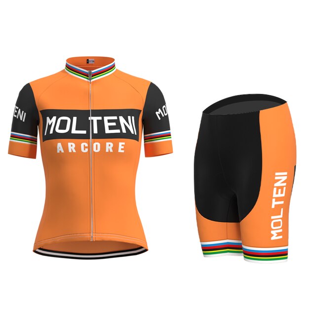 Ensemble Maillot de Cyclisme Rétro Orange pour Femme Molteni