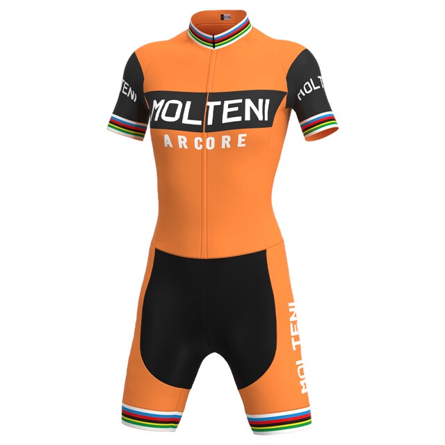 Ensemble Maillot de Cyclisme Rétro Orange pour Femme Molteni