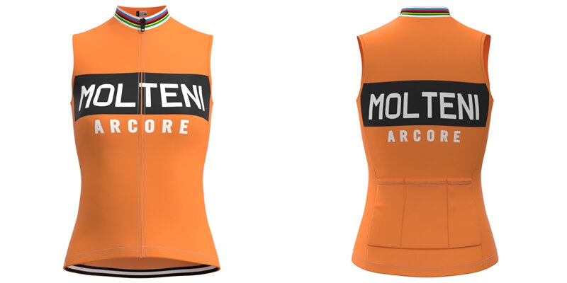 Ensemble Maillot de Cyclisme Rétro Orange pour Femme Molteni