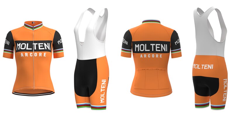 Ensemble Maillot de Cyclisme Rétro Orange pour Femme Molteni