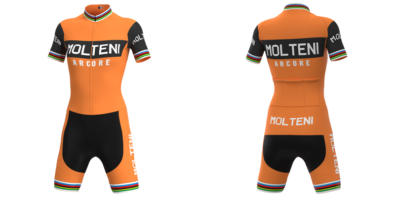 Ensemble Maillot de Cyclisme Rétro Orange pour Femme Molteni