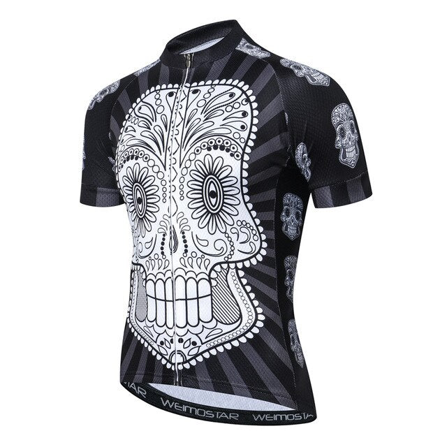 Maillot de cyclisme noir avec tête de mort blanche