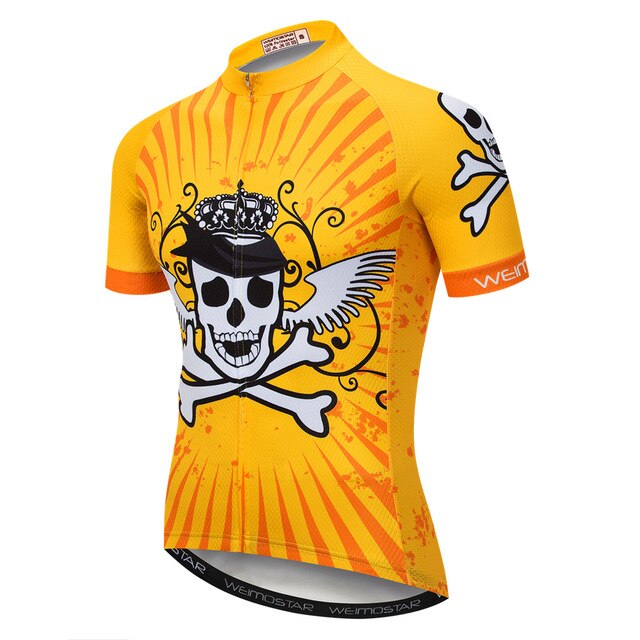 Maillot de cyclisme crâne de pirate jaune