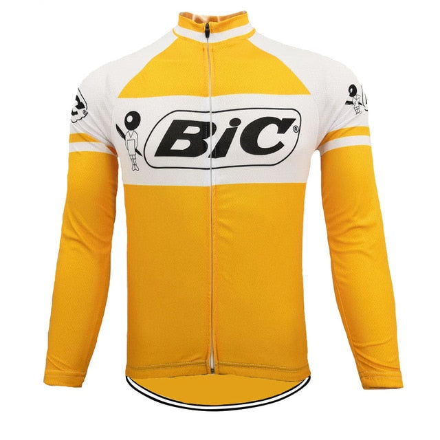 Maillot de cyclisme rétro BIC jaune à manches longues (avec option polaire)