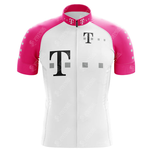 Maillot de cyclisme rétro T-Mobile Uvex rose v1
