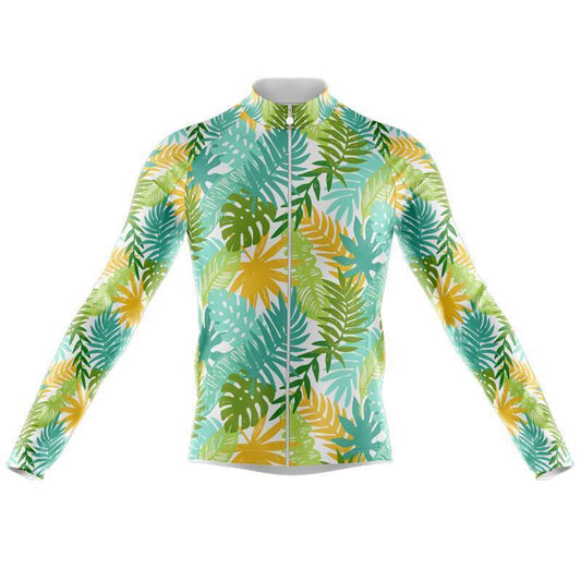 Maillot de cyclisme à manches longues pour femmes avec motif floral et palmiers lumineux (avec option polaire)