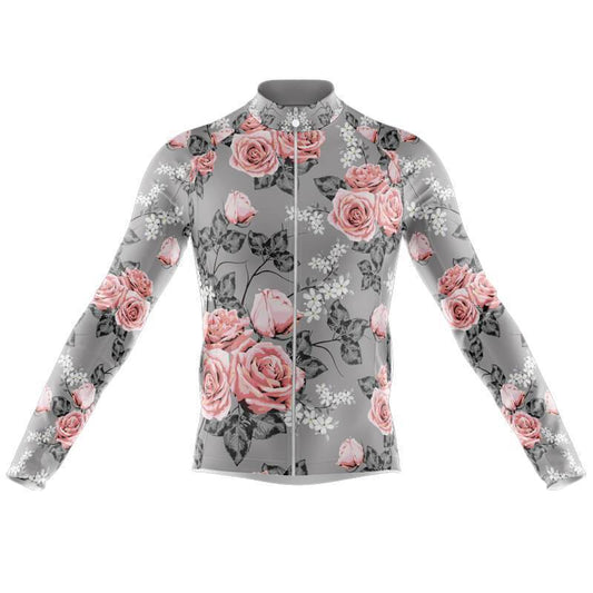 Maillot de Cyclisme Floral Gris et Rose (avec Option Polaire)