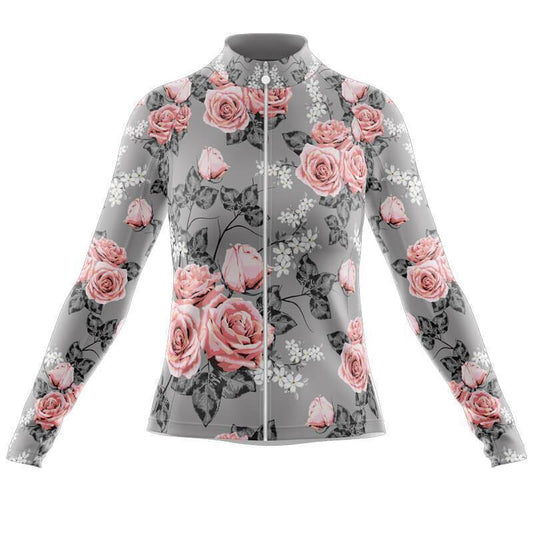 Haut à manches longues pour femmes en jersey fleuri gris et rose (avec option polaire)
