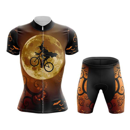 Ensemble de maillot de cyclisme d'Halloween Femme Sorcière à Vélo