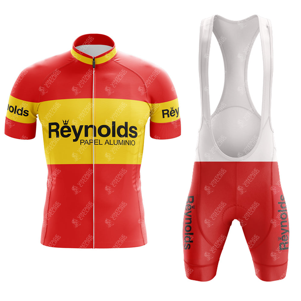 Ensemble de cyclisme rétro rouge Reynolds des années 1980 à manches courtes