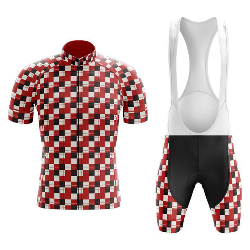 Ensemble de maillot de cyclisme à carreaux rouge, blanc et noir