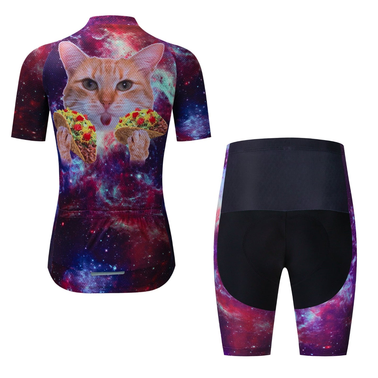 Ensemble de maillot de cyclisme pour femmes avec motif de chats et tacos