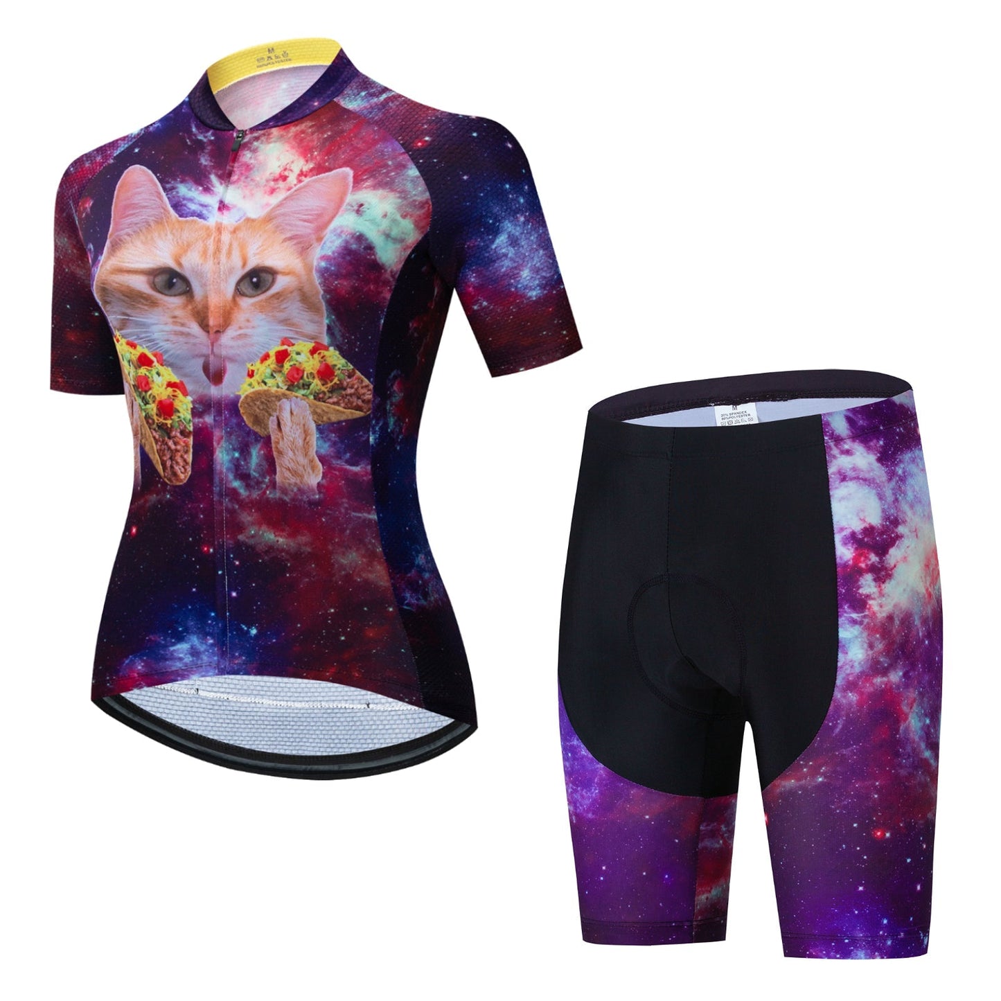 Ensemble de maillot de cyclisme pour femmes avec motif de chats et tacos