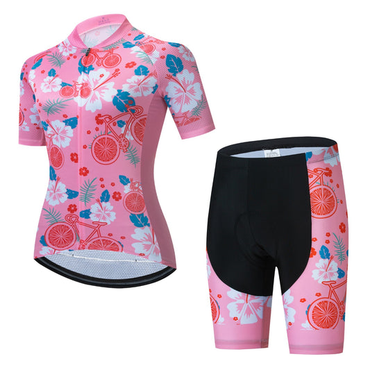 Ensemble de Maillot de Cyclisme Floral Rose pour Femme
