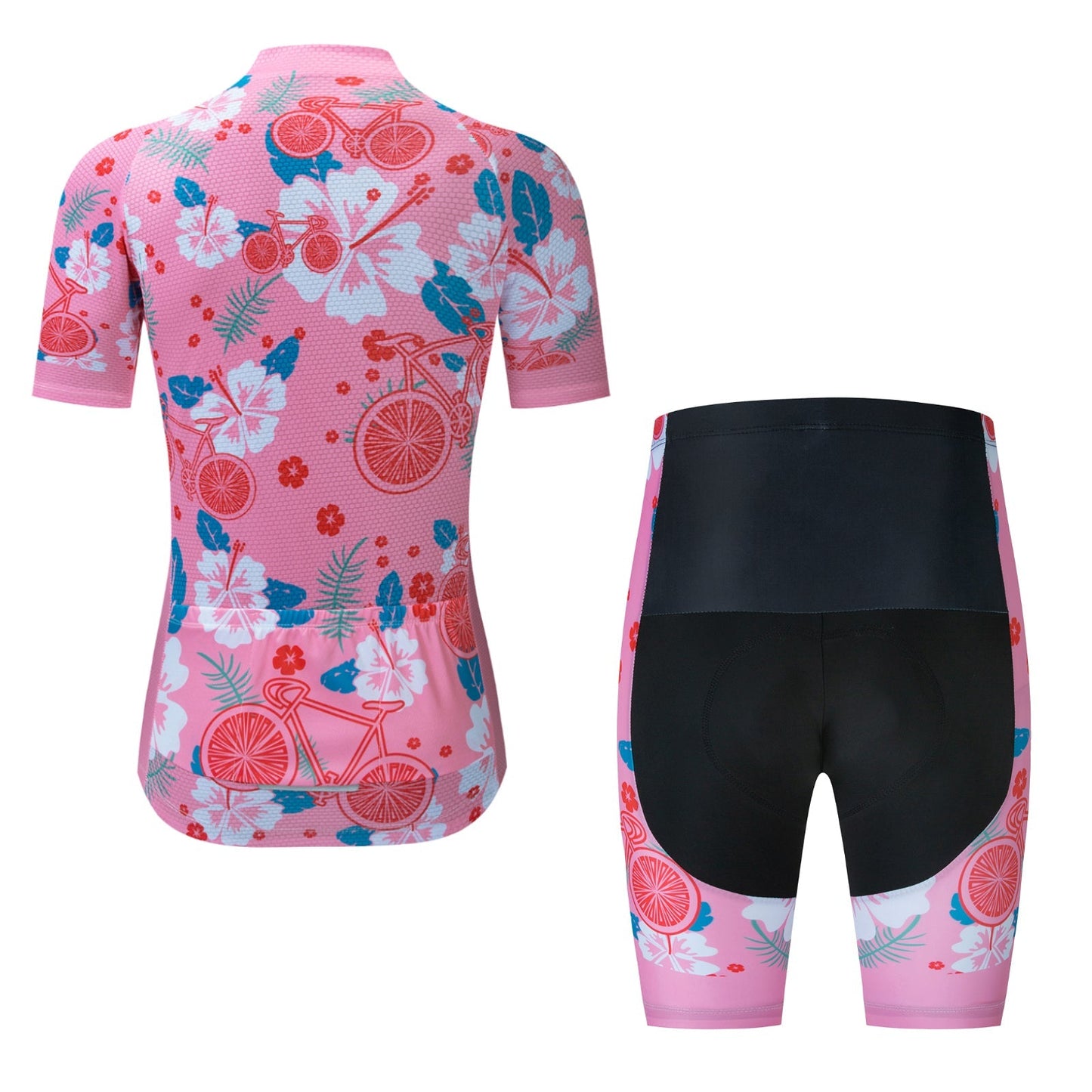 Ensemble de Maillot de Cyclisme Floral Rose pour Femme