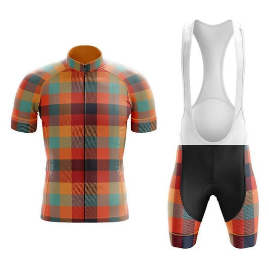 Ensemble de maillot de cyclisme tartan orange et vert