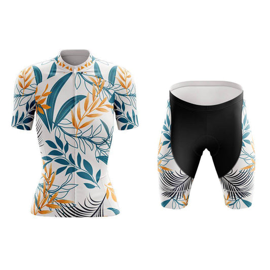 Ensemble de maillot de cyclisme floral blanc et bleu pour femmes