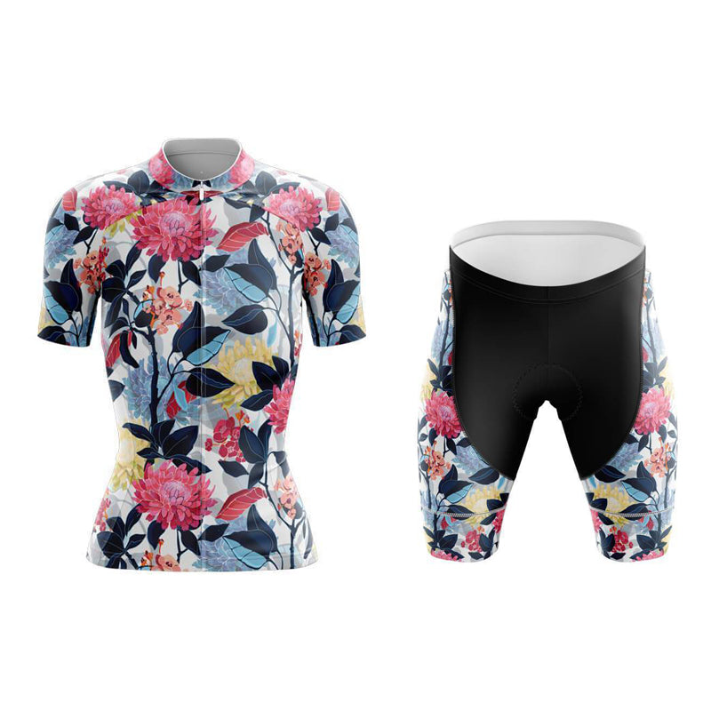 Ensemble de maillot de cyclisme floral rouge et bleu pour femmes