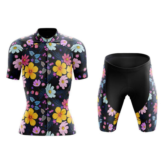 Ensemble de Maillot de Cyclisme Jaune à Fleurs pour Femmes