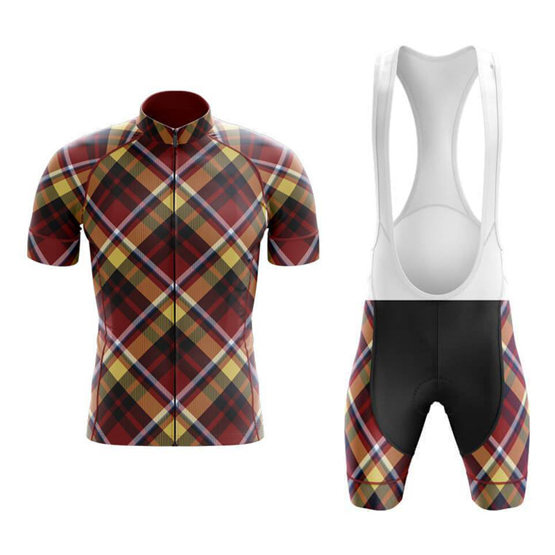 Ensemble de Maillot de Cyclisme Tartan Rouge Jaune