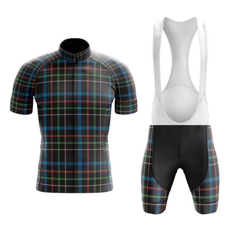 Ensemble de Maillot de Cyclisme Tartan Noir Bleu Vert