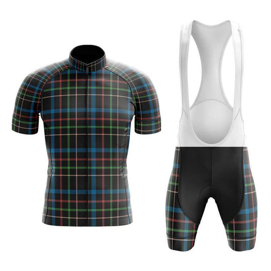 Ensemble de Maillot de Cyclisme Tartan Noir Bleu Vert