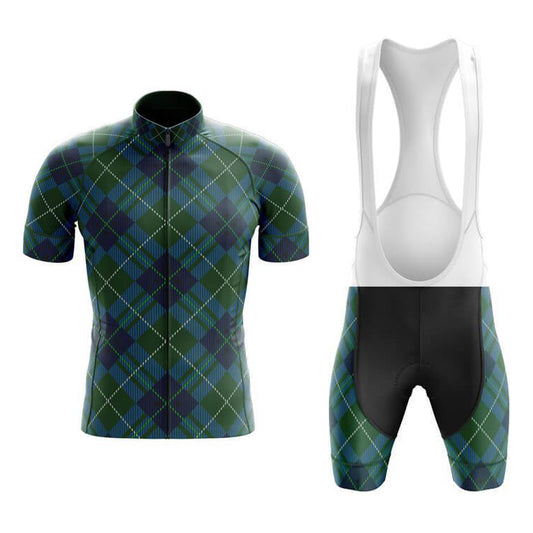 Ensemble de Maillot de Cyclisme Vert Foncé à Motif Tartan