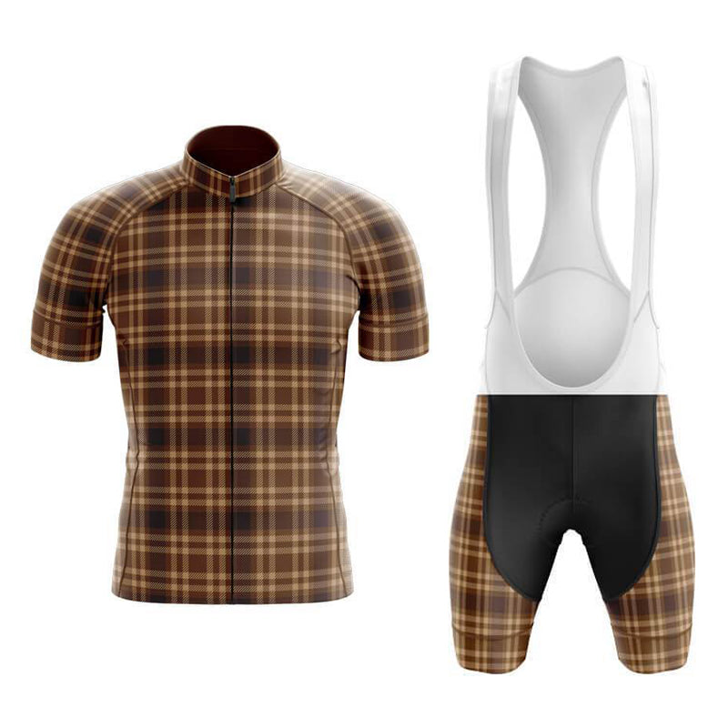 Ensemble de Maillot de Cyclisme Tartan Marron Clair