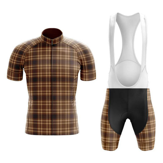 Ensemble de Maillot de Cyclisme Tartan Marron Clair