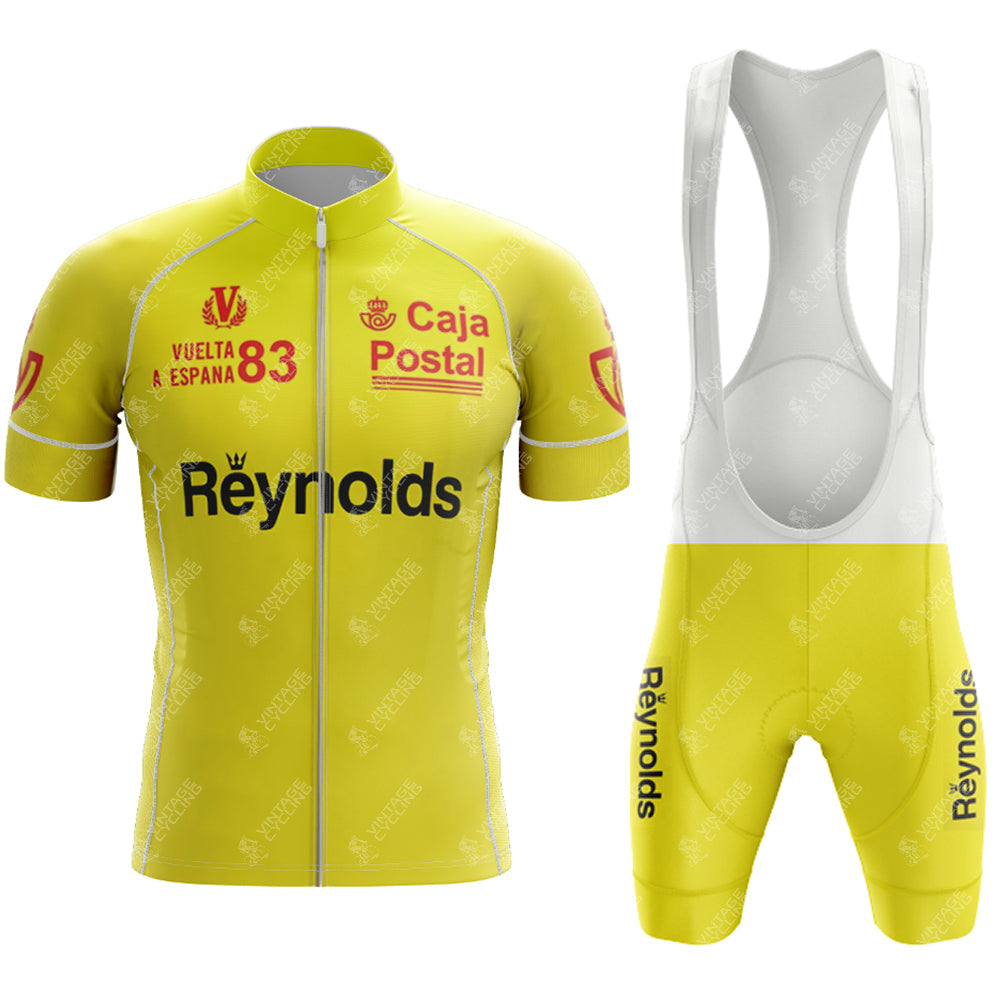 Ensemble de cyclisme rétro à manches courtes Reynolds jaune 1983