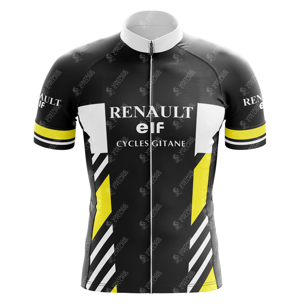 Maillot de cyclisme rétro noir pour homme Renault Elf 1981 Maillot de cyclisme rétro