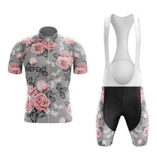 Ensemble de Maillot de Cyclisme Floral Gris Rose